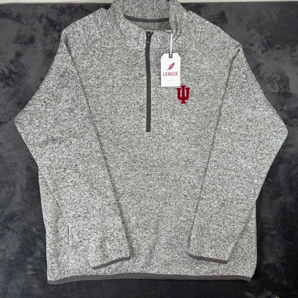 Mens XL League Indiana University Quarter Zip Pullover Grey New IU Hoosiers NCAA